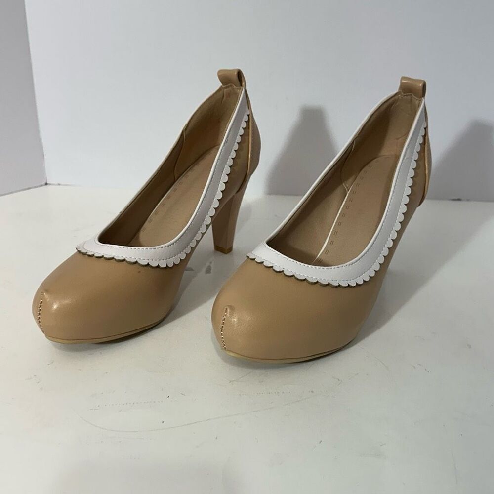 Women’s Block heels Round Toe Mary Jane Shoes Strapless Tan | Women Size 7.5/8